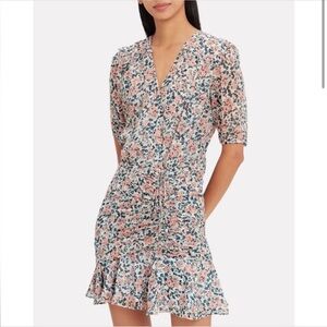 Veronica Beard Dakota Ruched Floral V-Neck Ruffle Hem Mini Dress size 6